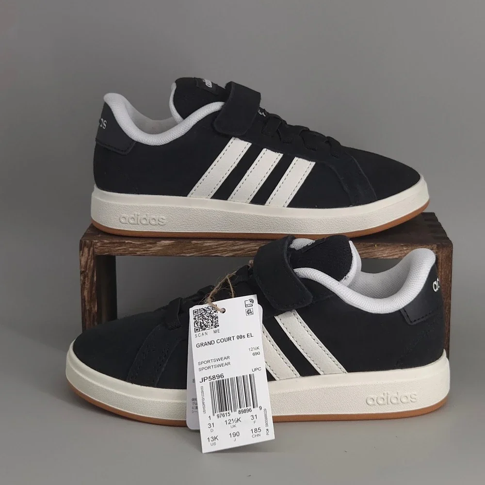 Adidas Grand Court 00s EL C Kids 13K Black White Gum Sole JP5896 Sneaker